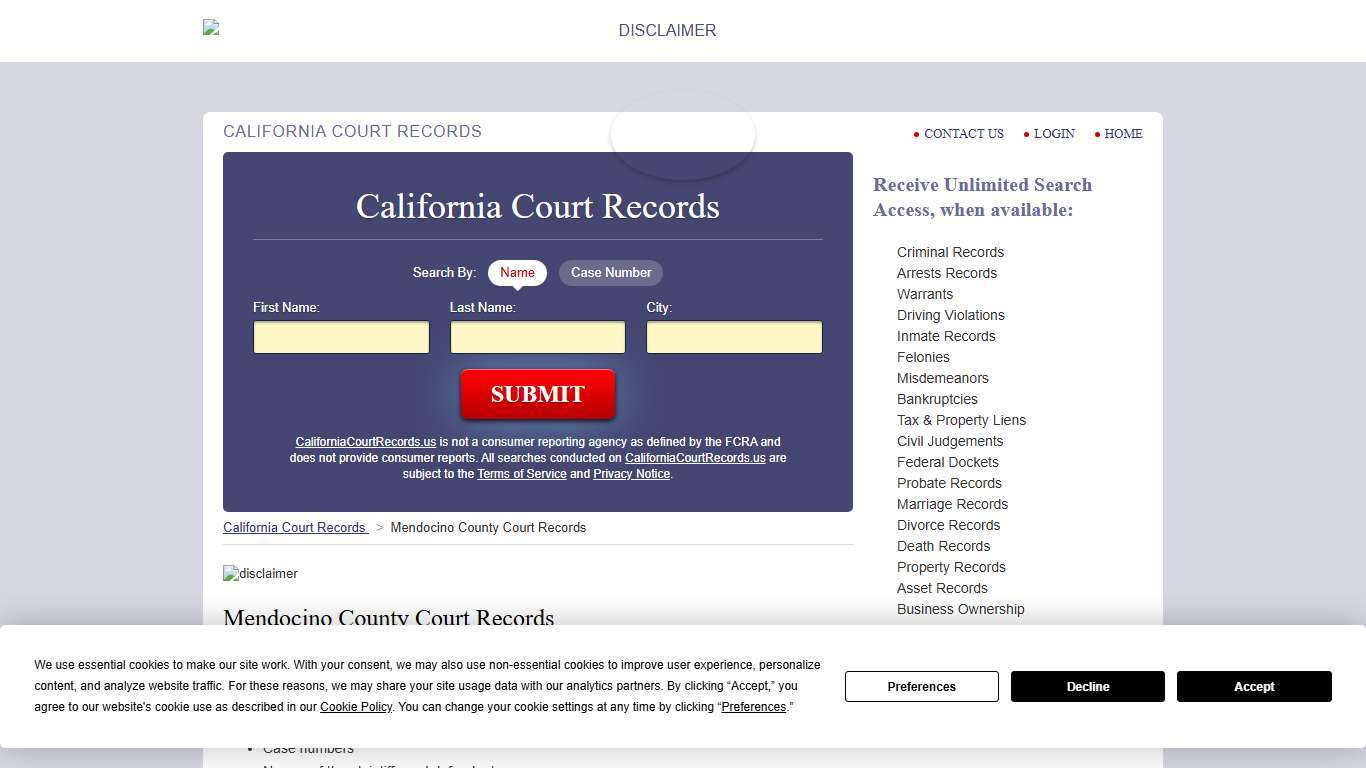 Mendocino County Court Records | CaliforniaCourtRecords.us