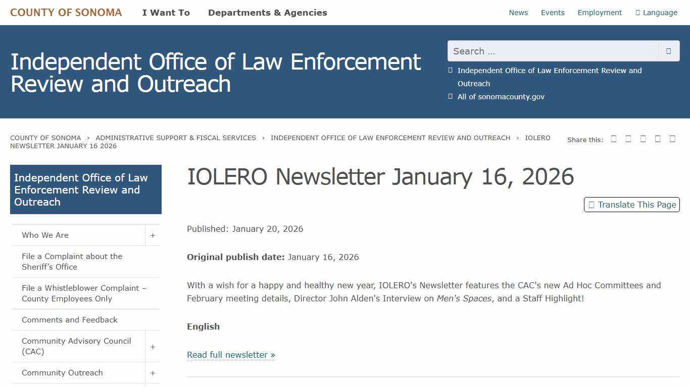 IOLERO Newsletter January 16, 2026