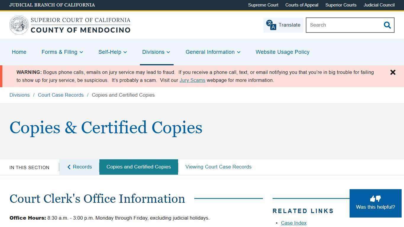 Copies and Certified Copies | Superior Court of California | County of Mendocino