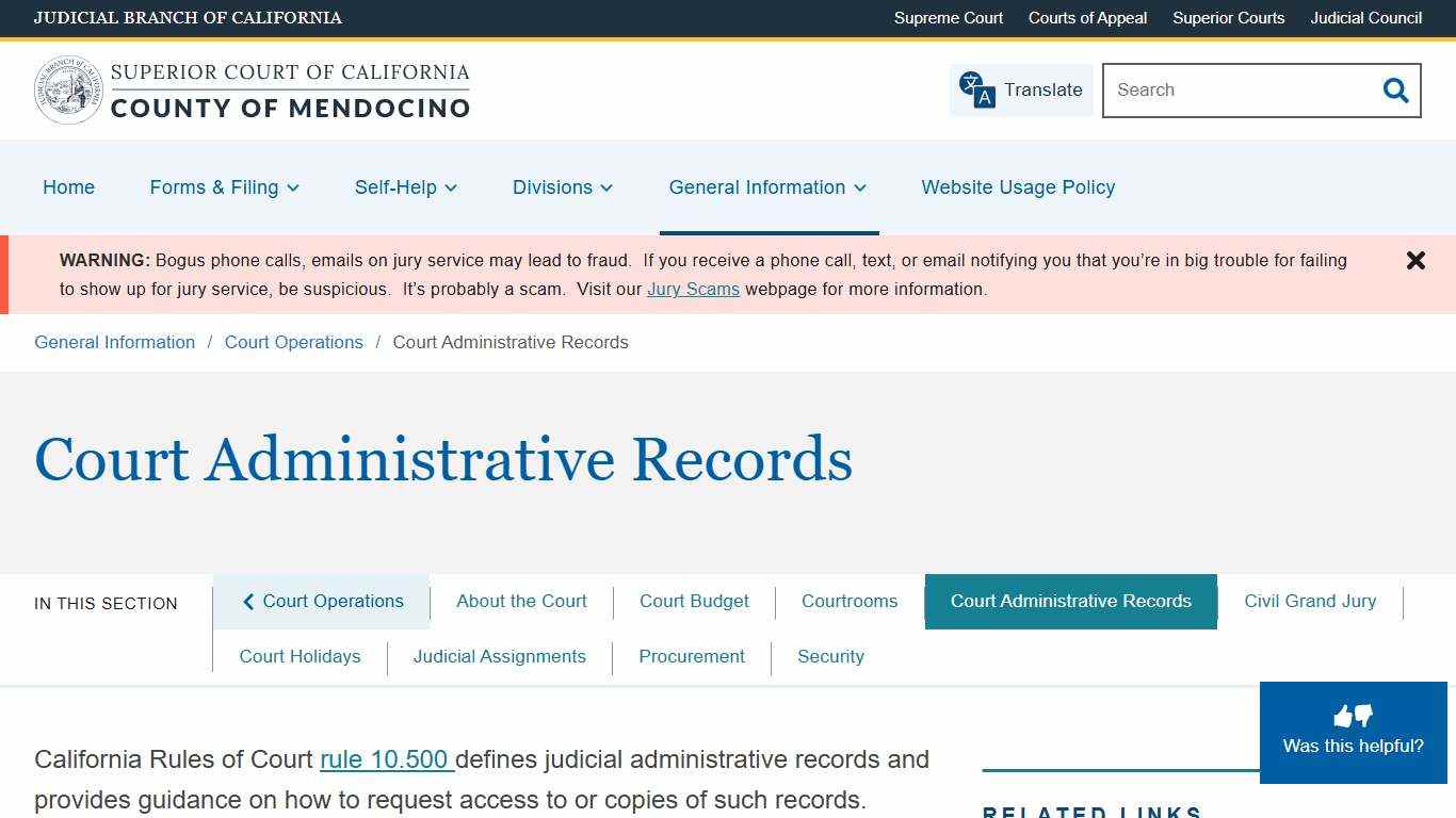 Court Administrative Records | Superior Court of California | County of Mendocino